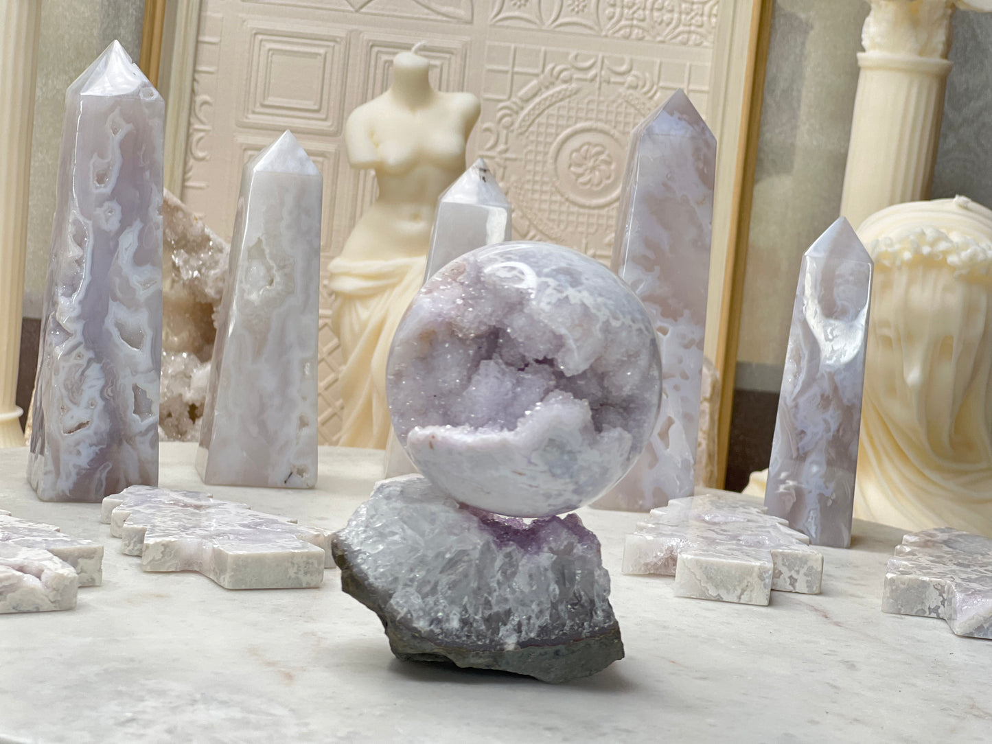 Plum & Snow Agate Spheres