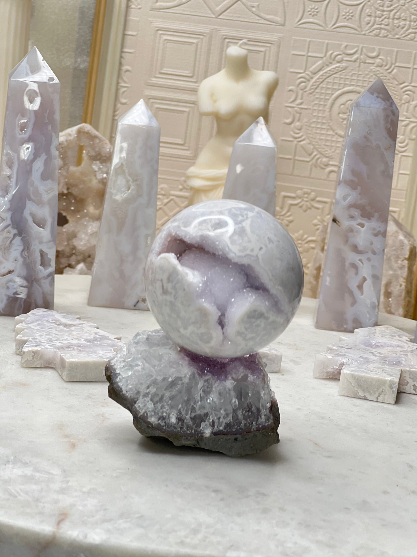 Plum & Snow Agate Spheres