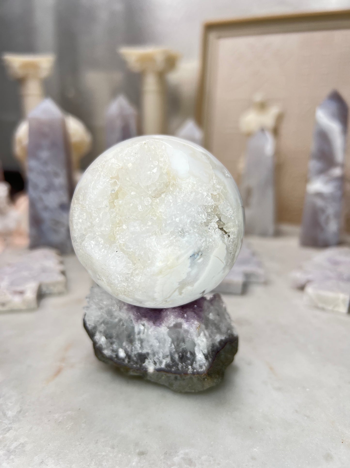 Plum & Snow Agate Spheres