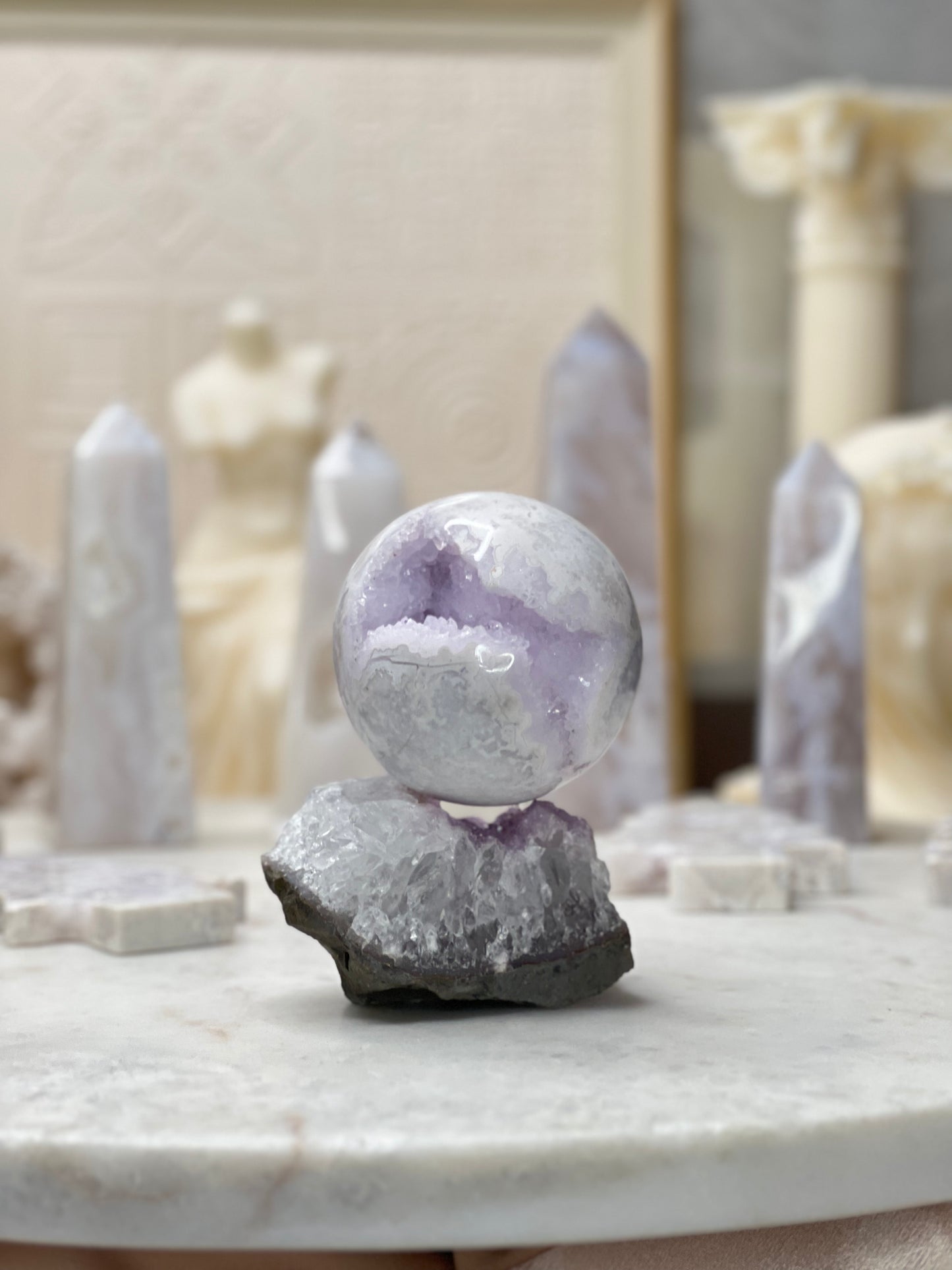 Plum & Snow Agate Spheres
